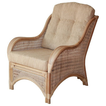 Jam Natural Rattan Wicker Handmade Chair White Wash color, Cream Cushion