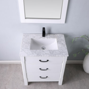 Maribella 30" Single Bathroom Vanity Set in White and Carrara White Marble Count