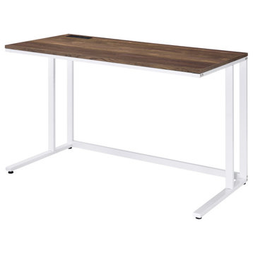 Tyrese Built-in USB Port Writing Desk, Walnut and White Finish