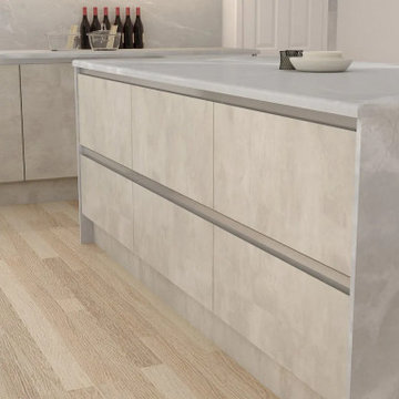 L-shaped Handleless Kitchen with Quartz Worktop Supplied by Inspired Elements