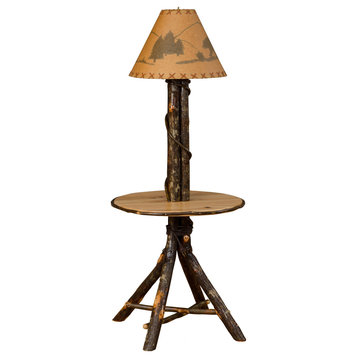 Hickory Log Floor Lamp with Round Table, All Hickory