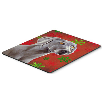 Weimaraner Red & Green Snowflakes Christmas Mouse Pad/Hot Pad/Trivet