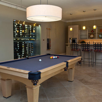 Atlanta Residence-Basement Billiards Room with Glass Wine Cellar
