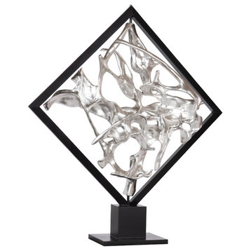 Cast Revolving Diamond Sculpture, Silver Leaf