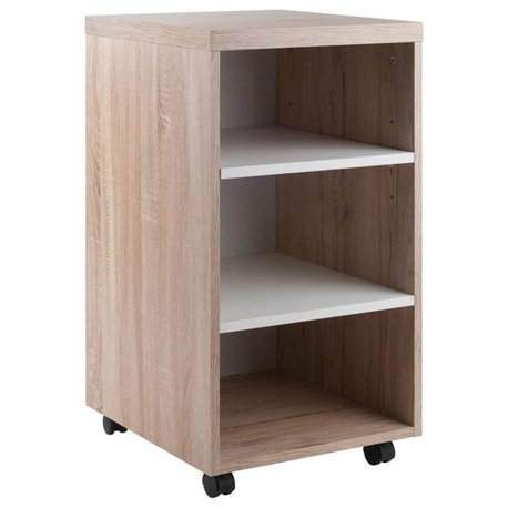Winsome Kenner 3 Shelf Mobile Pedestal Wood Bookcase in Reclaimed Wood and White