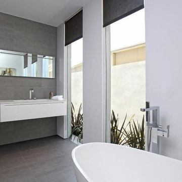 Grandview Drive Hollywood Hills modern gray & white bathroom