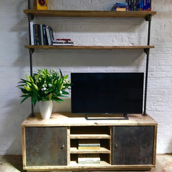 Lori Reclaimed Scaffolding & Steel Pipe Media Unit with Storage & Shelves - Display & Wall Shelves