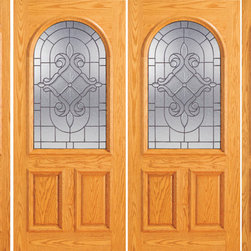 Prehung Mahogany Radius Li House Double Door Two Sidelights - Front Doors