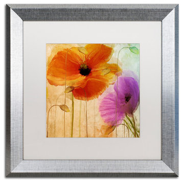 Color Bakery 'Penchant For Poppies II' Art, Silver Frame, White Matte, 16"x16"