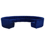 Meridian Furniture - Limitless Velvet Upholstered 13-Piece Modular Sectional, Navy - Invest in your home's comfort with this Limitless 13 Piece Sectional. This modular unit offers tons of flexibility in the number of ways that you can put each piece in the Limitless collection together to get the ideal customized look. Upholstered in navy velvet, this beautiful piece is soft and cool to the touch, so you can feel comfortable from every angle. Button and channel tufting add to this unit's upscale look and contemporary charm.