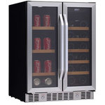 EdgeStar - EdgeStar CWB1760FD 24"W 17 Bottle Wine and 53 Can Beverage Cooler - Stainless - Features: Store Beverages & Wine Bottles: Two separates zones let you cool beer and wine separately, freeing up space in your main refrigerator Built-In Capable: Fan-forced front ventilation allows this unit to be installed flush with surrounding cabinetry in an undercounter installation or optionally installed as free standing Sleek Design: The slide-out wood trimmed shelving, stainless steel trimmed doors, and soft LED lighting add to an overall great presentation of your beverages Dual Zone Operation: Wine and beverages get their own special treatment with a left zone temperature range of 36 to 43°F and a right zone temperature range of 41 to 68°F Digital Display & Touch Controls: Centrally located touch controls and a digital display make choosing the correct setting a snap Even Cooling: This unit features a compressor-based cooling system which keeps your beer and other beverages at an optimal temperature and is speedy in getting them there from room temperature ADA Compliant: The shorter height of this unit makes it a perfect choice for ADA-accessible homes and office spaces Preservation Glass: Dual-paned tempered glass doors protect your collection from any harmful outside influence Safety Lock: An integrated safety lock prevents tampering with your regulator and thermostat Manufacturer Warranty: 1 Year Labor, 1 Year Parts Specifications: Accepts Custom Panels: No Bottle Capacity: 17 Can Capacity: 53 Bulb Type: LED Depth: 22-9/16" Door Alarm: Yes Door Lock: Yes Height: 32" Installation Type: Built-In, Free Standing Leveling Legs: Yes Number Of Shelves: 8 Reversible Door: No Shelf Material: Wood Width: 23-3/8" With Casters: No