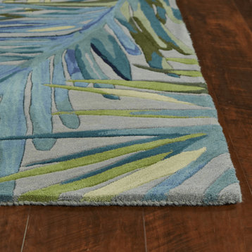 4'X6' Grey Blue Hand Tufted Tropical Palms Indoor Area Rug