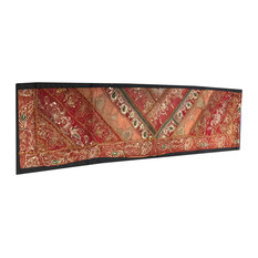 Mogul Interior - Consigned Vintage Sari India, Red and Orange Sequin Embroidered Tapestry - Table Runners