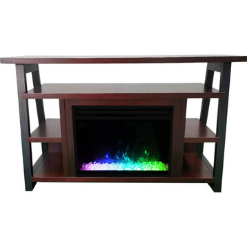 32" Electric Fireplace Mantel With Deep Crystal Display and Flames, Mahogany