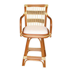 Spice Islands Wicker - Spice Island 24" Bar Stool in Natural, Moserratt Surf Fabric - Bar Stools and Counter Stools