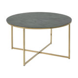 Alismar Round Coffee Table, Green Print, Golden Chrome Base