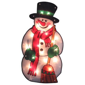 17.5" Lighted Snowman With Broom Christmas Window Silhouette