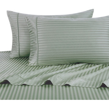 2-PC 650 TC Striped Cotton Blend Pillowcases, Sage, Standard