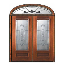 Pre-hung Transom Double Door 80 Mahogany Kensington 3/4 Lite Glass - Front Doors