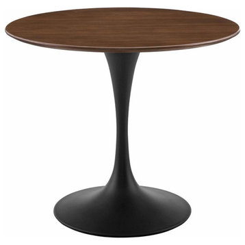 Modway Lippa 36" Round Veneer and MDF Dining Table in Black/Walnut