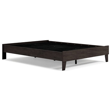 Contemporary Queen Size Platform Bed, Wood Frame With Sturdy Slats, Charcoal