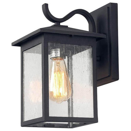 LNC 1-Light Trasitional Seeded Glass Matte Sand Black Square Outdoor Lighting