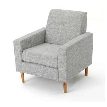 GDF Studio Stratford Mid Century Modern Fabric Club Chair, Light Gray Tweed