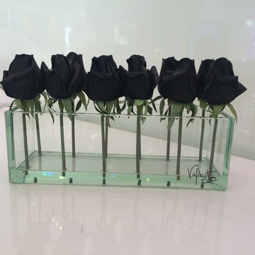 12'glass arrangemet with black roses handmade all sold out only back order