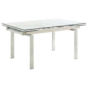 Metal & Glass, Contemporary Extendable Dining Table, Chrome & Clear