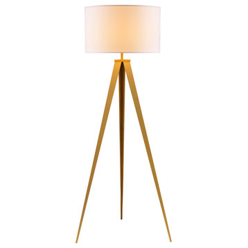 62" Tripod Floor Lamp, Matte Gold/White