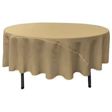 LA Linen Polyester Poplin Tablecloth 90" Round, Taupe