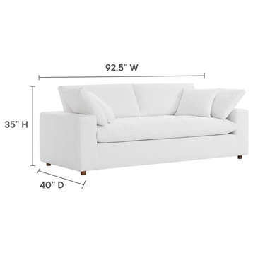 Modway Commix Upholstered Modern Fabric & Wood Sofa in Pure White