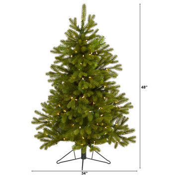 4' Cambridge Spruce Flat Back Faux Xmas Tree W/ Lights & Bendable Branches