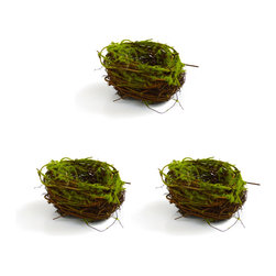 Shea's Wildflower Company, Inc. - Natural Bird Nests With Moss, Set of 6 - Wreaths And Garlands