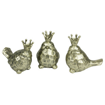 Sagebrook Home Gold Birds With Crowns Sculpture Figurine, Set of 3