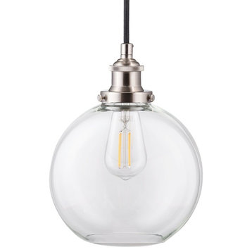Primo Pendant With Clear Glass Shade, LED Bulb, Brushed Nickel
