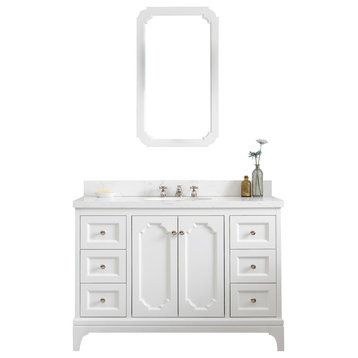 48" Wide Pure White Single Sink Quartz Carrara Bathroom Vanity