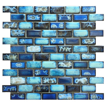 Mosaic Brick Series Handmade Porcelain Tile For Swimming Pool, Wet Areas & More, Multi Blue