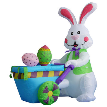 Easter Inflatable Rabbit Pushing Cart With Eggs, 4' Long