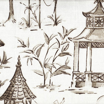 Pagodas Bisque Oriental Toile Bradford Valance Gray Cotton, Pagodas, Zira