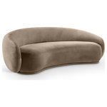 Meridian Furniture - Emery Upholstered Sofa, Taupe, Velvet, Sofa - Drift away into a cloud of comfort with the Emery taupe velvet sofa. Its soft, rounded curves and plush velvet upholstery create a truly indulgent seating experience. A timeless piece of furniture that exudes elegance and sophistication with its classic design that will never go out of style.