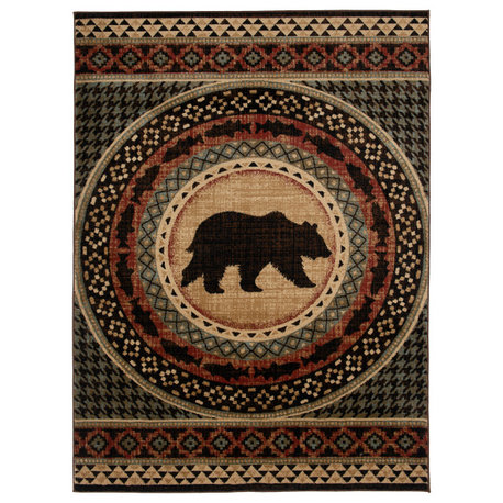 Asheville Lodge Bear Area Rug, Multi, 5'3"x7'3