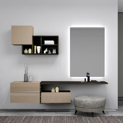 Dressing Table with Custom Storage in Stone Grey & Dark Oak by Inspired Elements - Dressing Tables