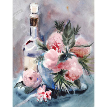 Eve Nethercott, Vase Of Pink Flowers, P3.22, Watercolor Painting