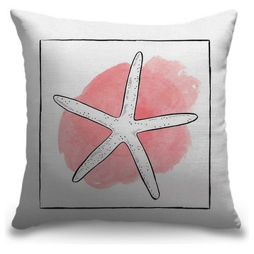 "Sea Star - Coastal Watercolor" Outdoor Pillow 16"x16"