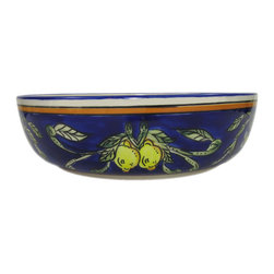Le Souk Ceramique - Wide Stoneware Salad/Pasta Bowl Citronique Design - Serving And Salad Bowls