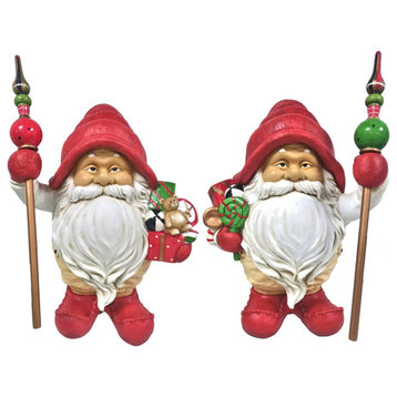 Set of 2 Santa Gnome Statue Holding Gifts