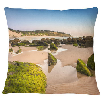 Green Rocky Seashore at Norah Head Seashore Throw Pillow, 18"x18"