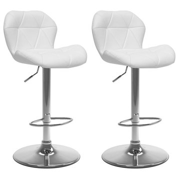 Atlin Designs 33.75" Mid Back Fabric/Steel Barstool in White (Set of 2)
