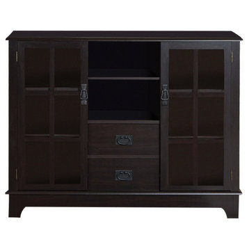 Benzara BM154272 2 Glass Door,2 Drawers Wooden Console Table, Espresso Brown